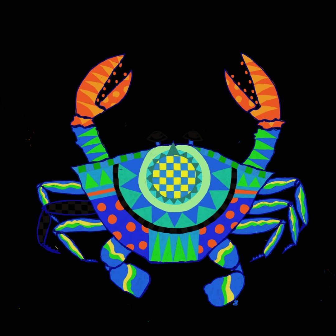 Watercolor crab plate — signature artwork of Georgia Perkins Pottery
